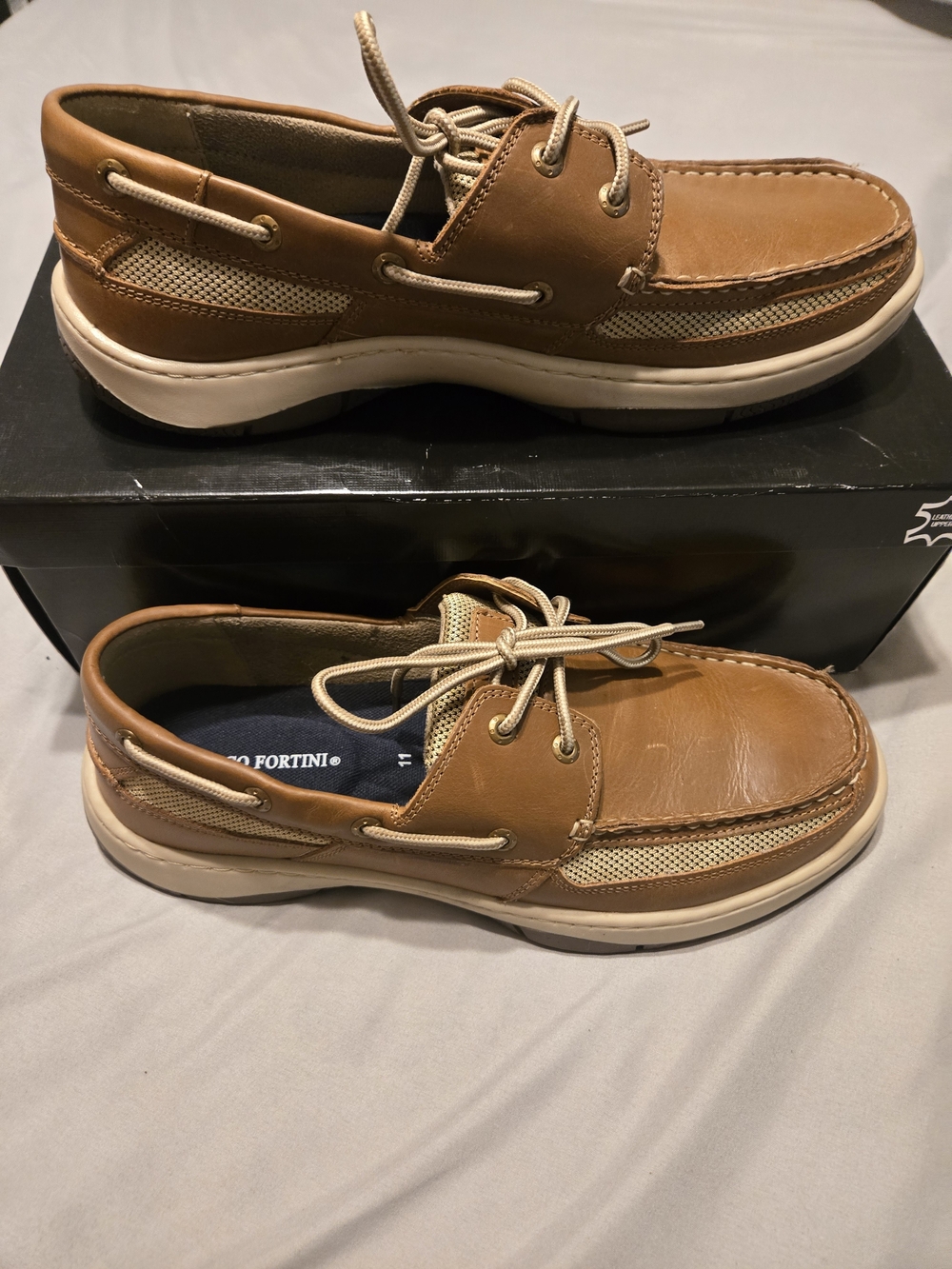 Franco Fortini Brown Leather Boat Shoes with Cream Accents